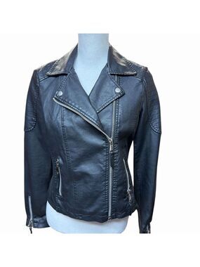 Baccini Women's Black Faux Leather Moto Jacket Size MP